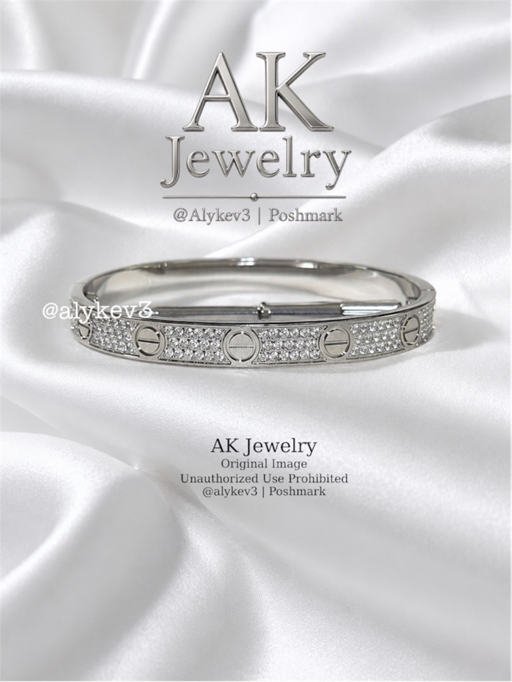 💎18k LUXURY Diamond CZ Style Design Bracelet, Bangle, Cuff, Unisex White Gold - Picture 4 of 7